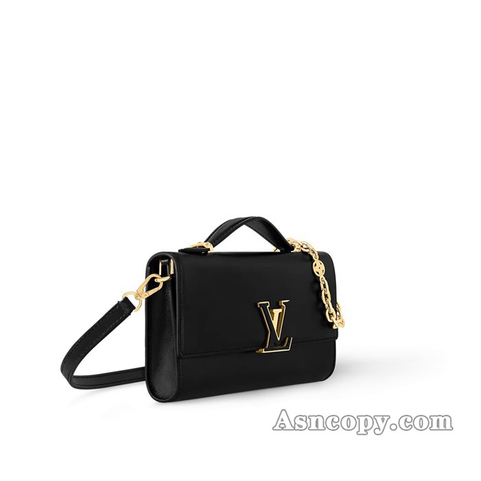 ルイヴィトンカーフレザーウォレット オン チェーン･カプシーヌショルダーバッグ  M12143ブラック