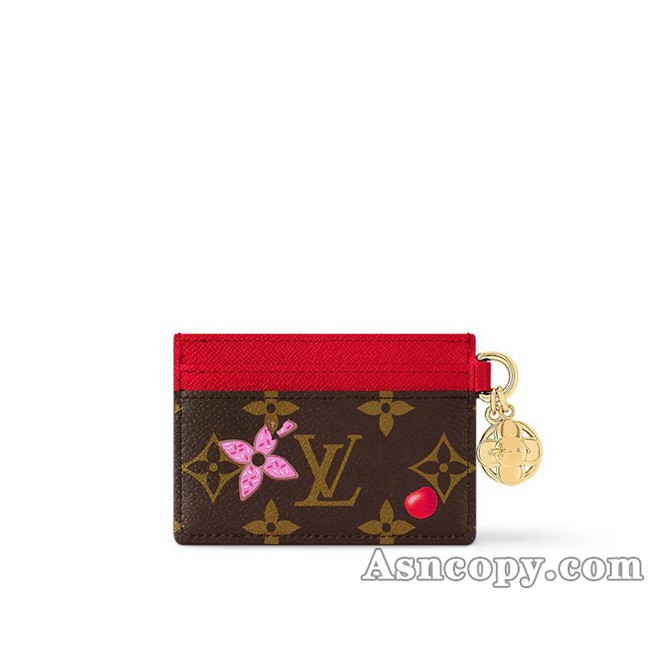 ルイヴィトンモノグラムカードケース ポルト カルト･LV チャーム M12215モノグラム / キャンディ レッド